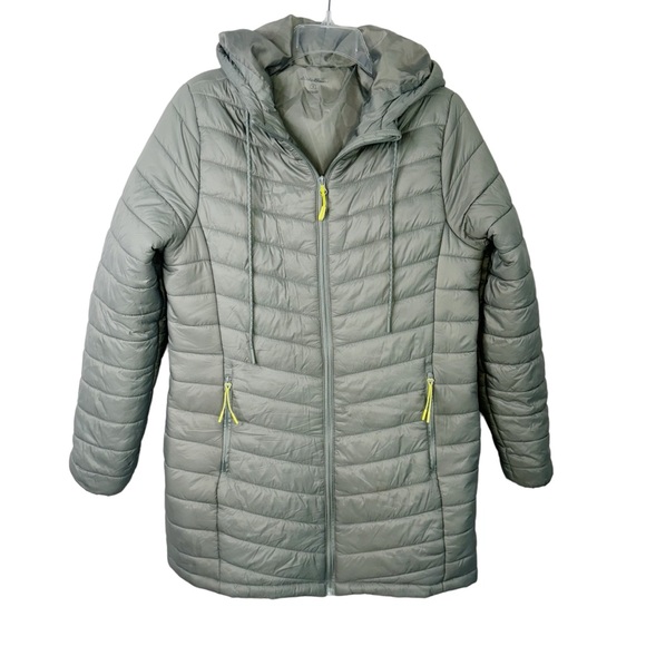 Eddie Bauer Women's Puffer Medium Gray Jacket Coat Hooded Full-Zip Pockets Long - Picture 2 of 11